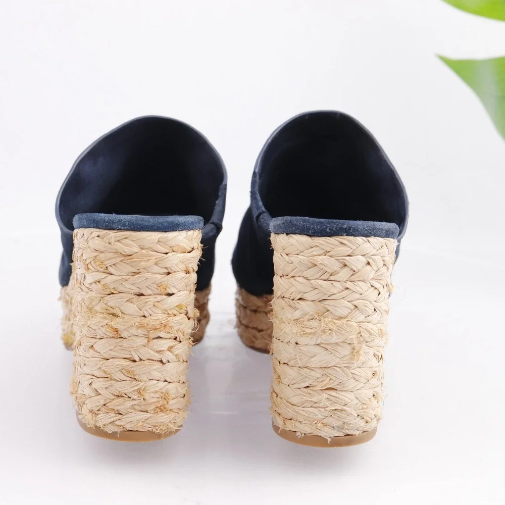 Splendid Womens Theodore Mules Sandals Size 7.5 M Navy Suede Platform Heel Shoes